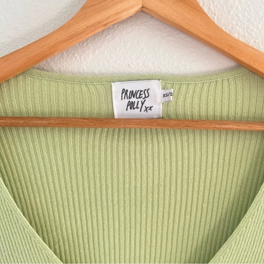 Princess Polly Fairy Core Green Ruffle Hem Feminine Cottage Pearl Top XS Small - Picture 2 of 6